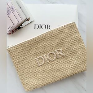 NEW Dior Beauty Faux Raffia Pouch Bag Travel Makeup Case+5 Perfume Sample Sprays